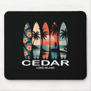 Cedar Beach Long Island Surfboard Surfing Retro Mouse Mat