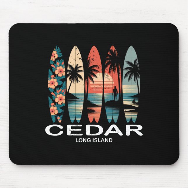 Cedar Beach Long Island Surfboard Surfing Retro  Mouse Mat (Front)