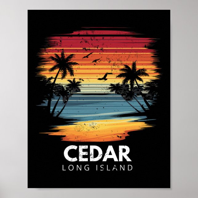 Cedar Beach Long Island Surfboard Surfing Vintage  Poster (Front)