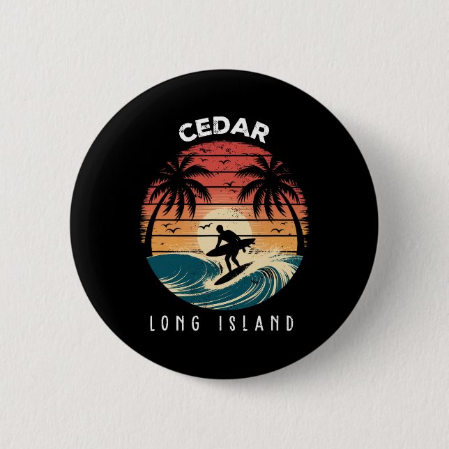 Cedar Beach Long Island Surfboard Waves Beach  6 Cm Round Badge (Front)
