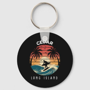 Cedar Beach Long Island Surfboard Waves Beach Key Ring