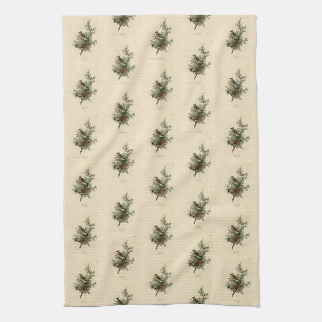 Cedar Bird, Cedar Waxwing Audubon Birds of America Tea Towel (Vertical)
