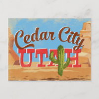 Cedar City Utah Cartoon Desert Vintage Travel