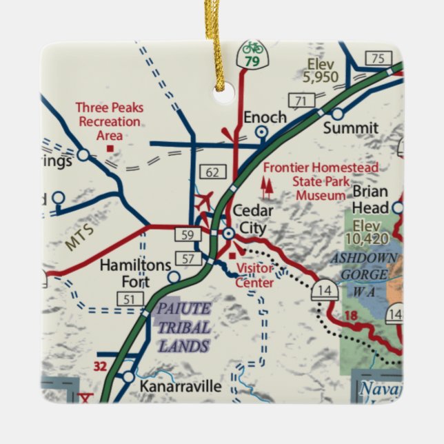 Cedar City Utah Map Ceramic Ornament (Front)