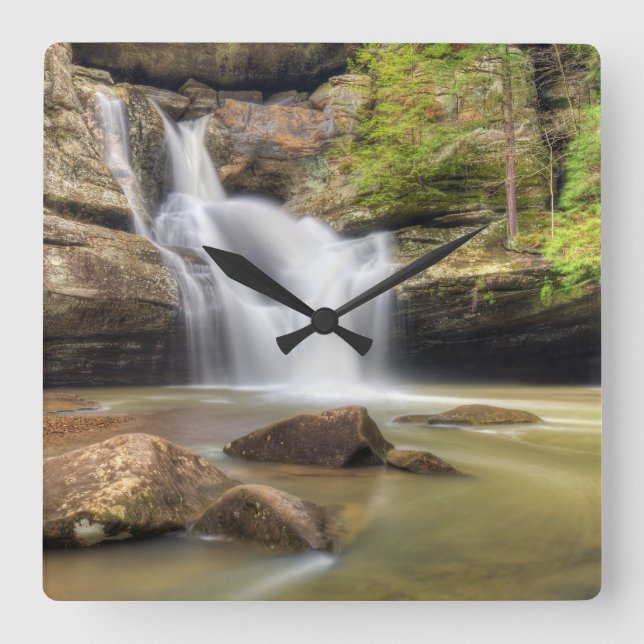 Cedar Falls Waterfall at Hocking Hills Ohio Square Wall Clock (Front)
