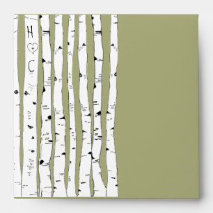 Cedar Green Birch Tree  Wedding Envelopes