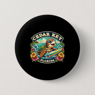Cedar Key Florida Cute Sea Turtle Surfing 6 Cm Round Badge