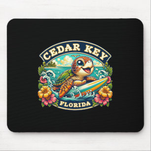 Cedar Key Florida Cute Sea Turtle Surfing Mouse Mat