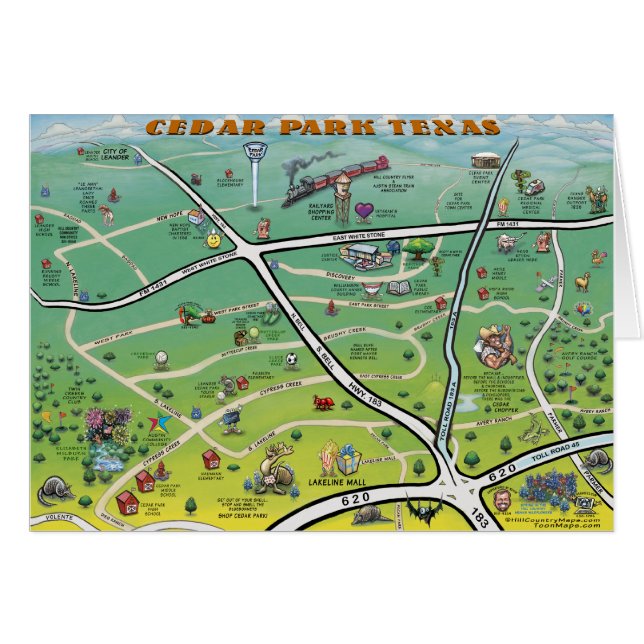Cedar Park Texas Cartoon Map (Front Horizontal)