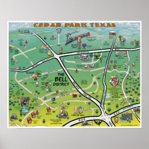 Cedar Park Texas Cartoon Map Poster