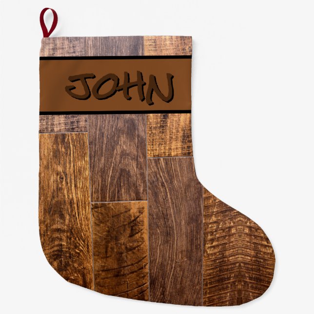 Cedar Planks | rustic wood grain pattern  Large Christmas Stocking (Front)