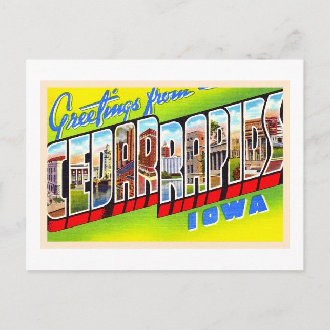Cedar Rapids Iowa IA Vintage Large Letter Postcard (Front)