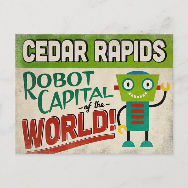 Cedar Rapids Iowa Robot - Funny Vintage Postcard (Front)