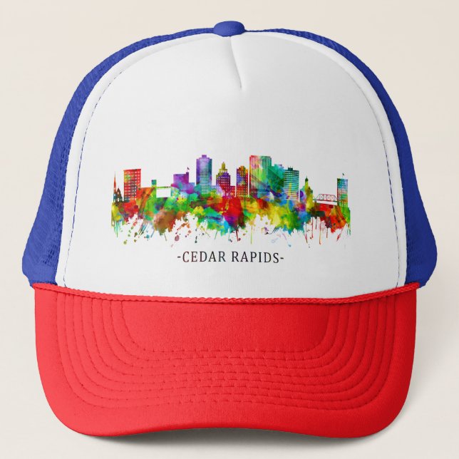 Cedar Rapids Iowa Skyline Trucker Hat (Front)