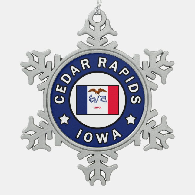 Cedar Rapids Iowa Snowflake Pewter Christmas Ornament (Front)