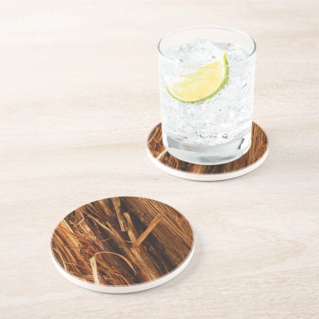 Cedar Textured Wooden Bark Look Coaster (Side)