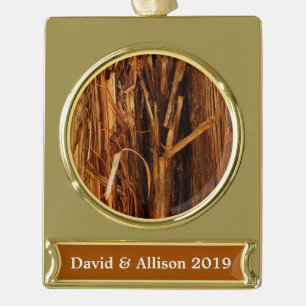 Cedar Textured Wooden Bark Look Gold Plated Banner Ornament