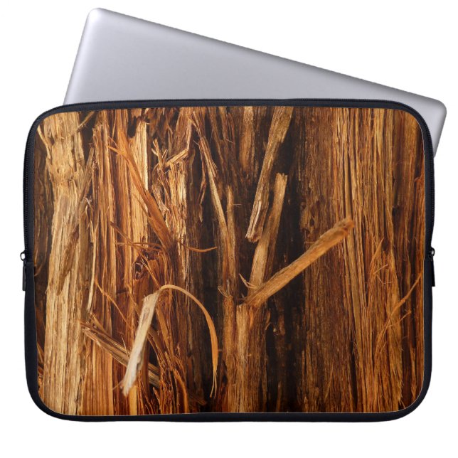 Cedar Textured Wooden Bark Look Laptop Sleeve (Front)