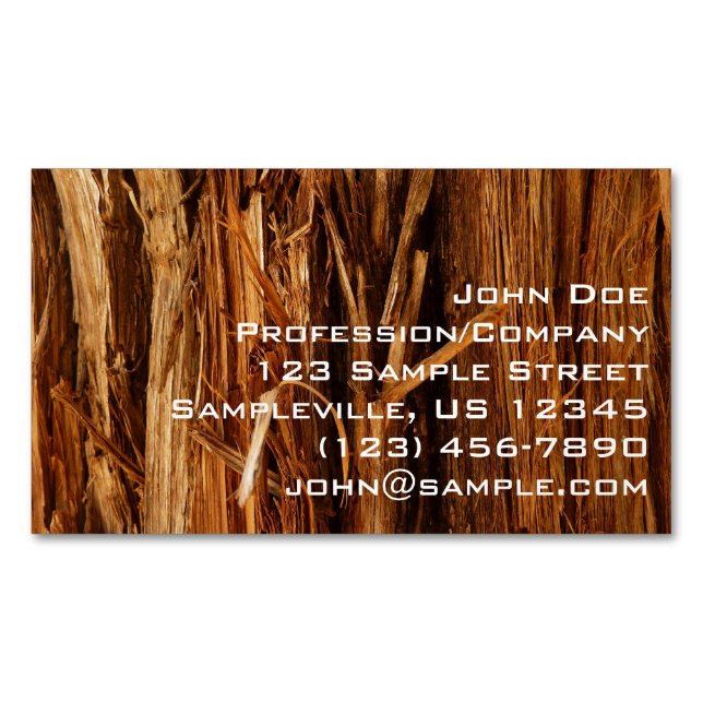 Cedar Textured Wooden Bark Look Magnetic Business Card (Front)
