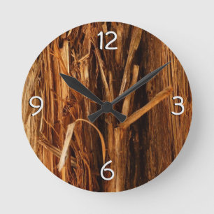 Cedar Textured Wooden Bark Look Round Clock