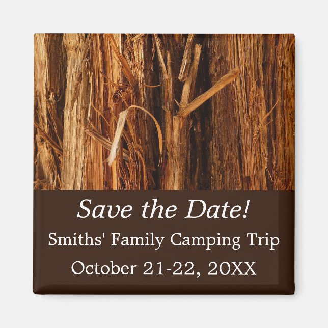 Cedar Textured Wooden Bark Look Save the Date Magnet (Front)