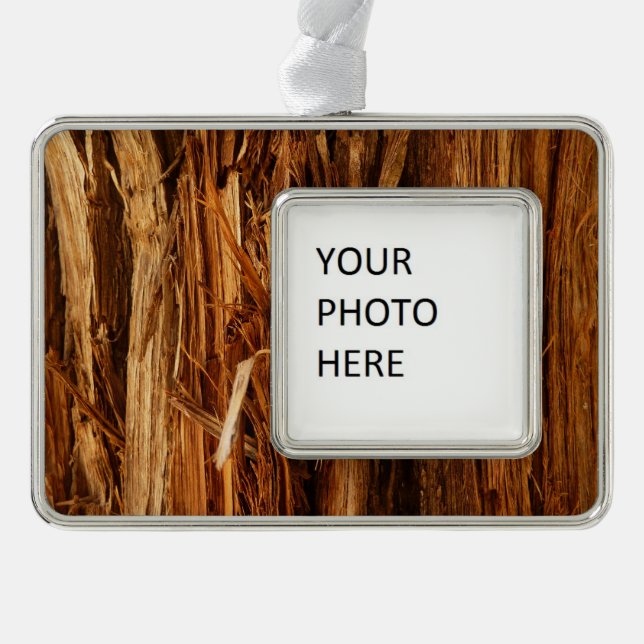 Cedar Textured Wooden Bark Look Silver Plated Framed Ornament (Front)