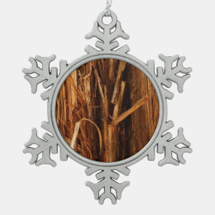 Cedar Textured Wooden Bark Look Snowflake Pewter Christmas Ornament