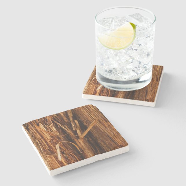 Cedar Textured Wooden Bark Look Stone Coaster (Side)