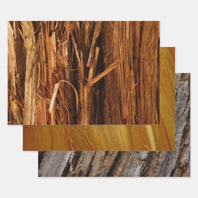 Cedar Textured Wooden Bark Look Wrapping Paper Sheet (Set)