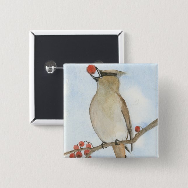 Cedar Waxwing 15 Cm Square Badge (Front & Back)