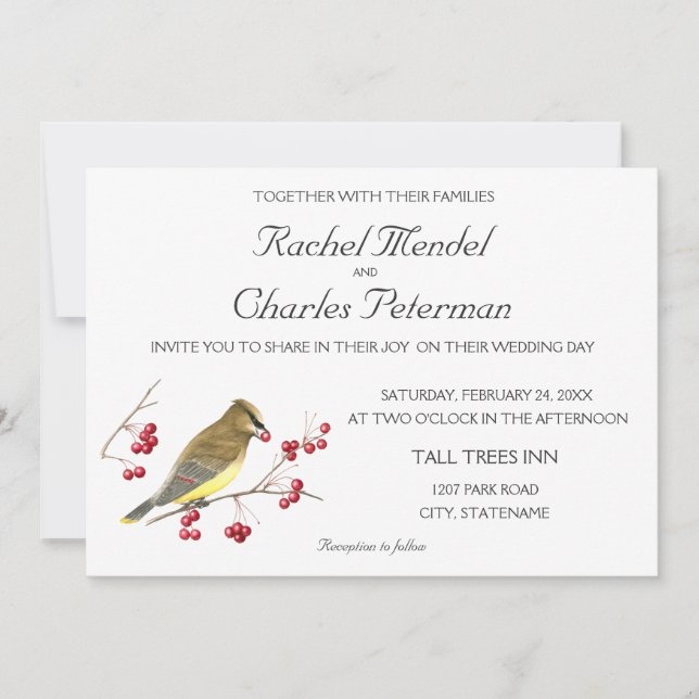 Cedar Waxwing Bird Art Wedding Invitation (Front)
