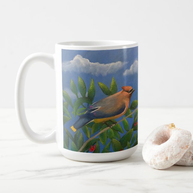 Cedar Waxwing bird Coffee Mug (With Donut)