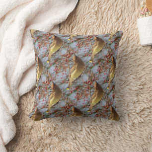 Cedar Waxwing Bird Nature Art Pattern Cushion