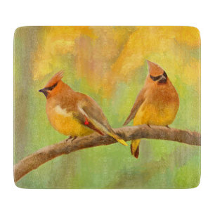 Cedar Waxwing Painting - Cute Original Dog Art Cutting Board