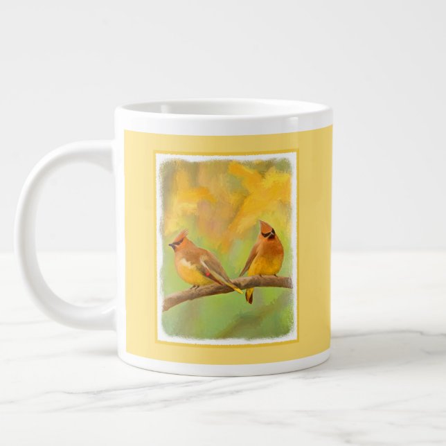 Cedar Waxwing Painting - Cute Original Dog Art Large Coffee Mug (Left)