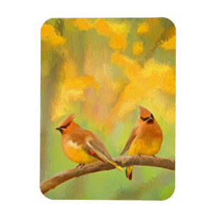 Cedar Waxwing Painting - Cute Original Dog Art Magnet