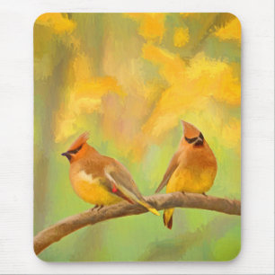 Cedar Waxwing Painting - Cute Original Dog Art Mouse Mat