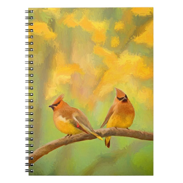 Cedar Waxwing Painting - Cute Original Dog Art Notebook (Front)