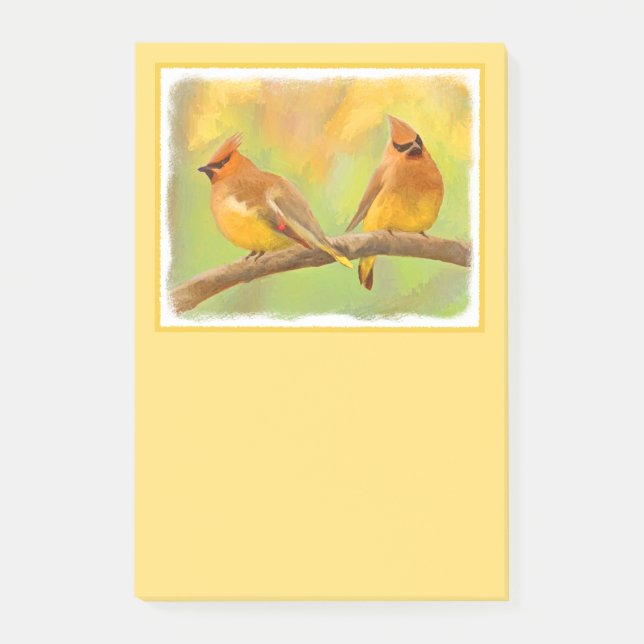 Cedar Waxwing Painting - Cute Original Dog Art Post-it Notes (Front)