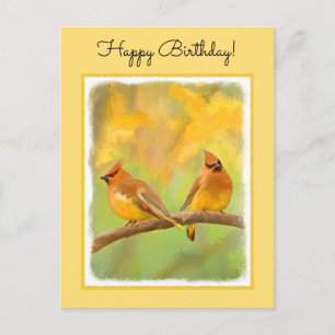 Cedar Waxwing Painting - Cute Original Dog Art Postcard