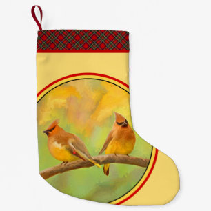 Cedar Waxwing Painting - Cute Original Dog Art Small Christmas Stocking