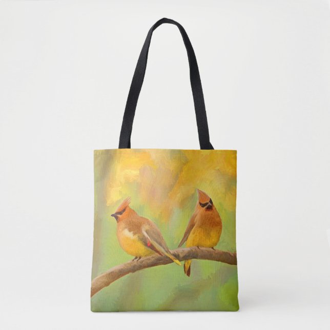 Cedar Waxwing Painting - Cute Original Dog Art Tote Bag (Front)