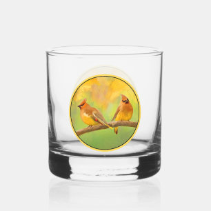 Cedar Waxwing Painting - Cute Original Wild Bird A Whiskey Glass