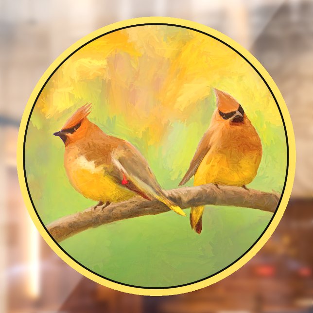 Cedar Waxwing Painting - Cute Original Wild Bird A Window Cling (Sheet 2)