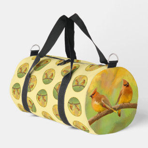 Cedar Waxwing Pair Painting Original Wild Bird Art Duffle Bag