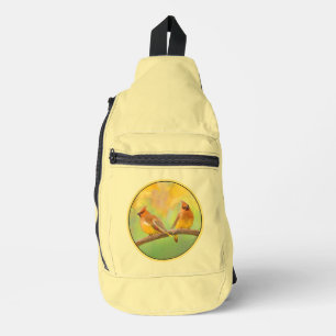 Cedar Waxwing Pair Painting Original Wild Bird Art Sling Bag