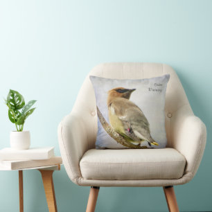 Cedar Waxwing Throw Pillow