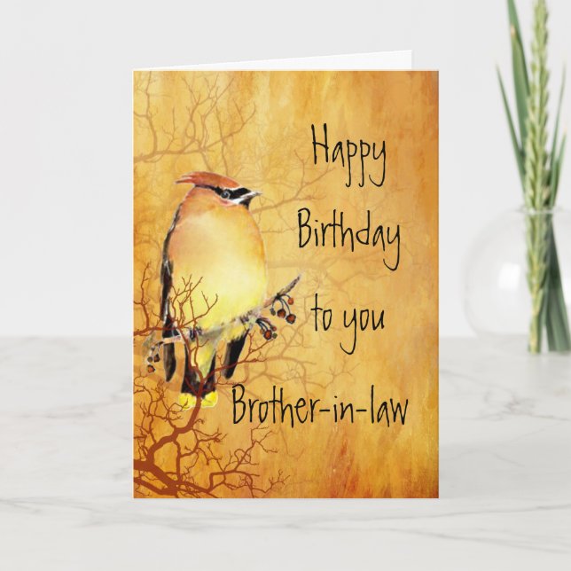 Cedar Waxwing Watercolor Brother-in-law Birthday  Card (Front)