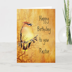 Cedar Waxwing Watercolor Pastor Birthday  Card