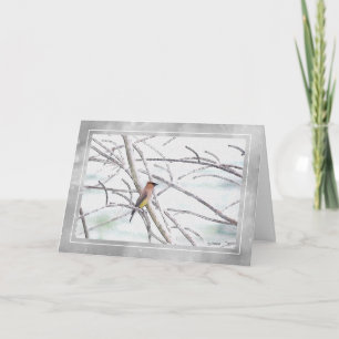 Cedar Waxwing Winter Scene Card